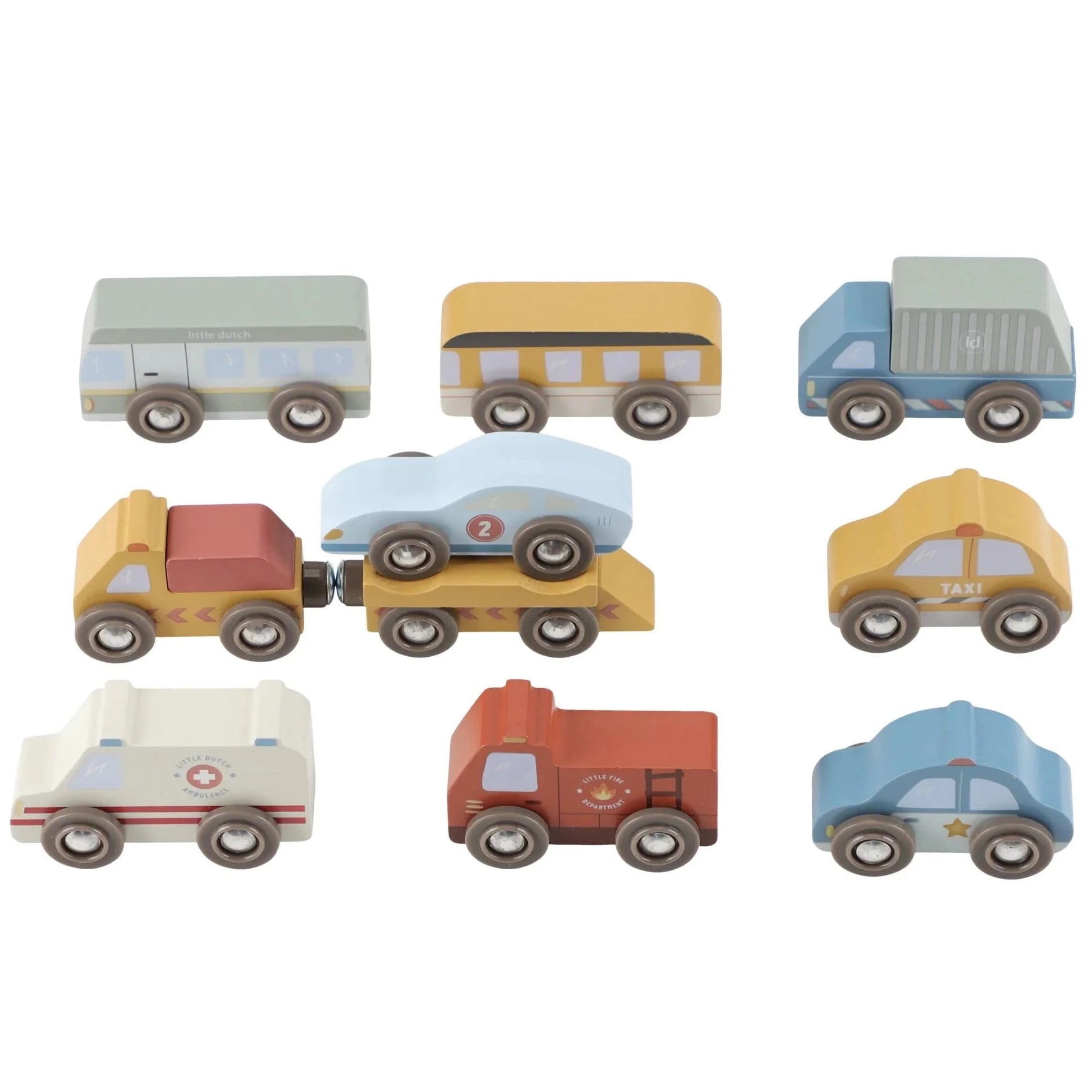 9 vehículos de madera ¡nuevos colores!