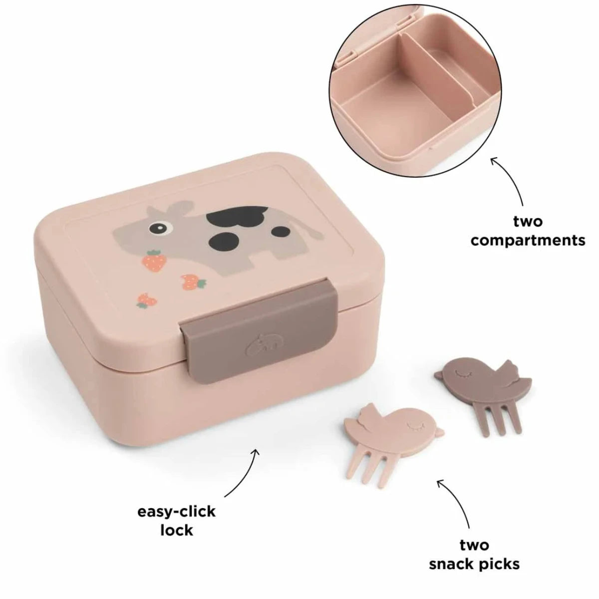 Fiambrera SNACK con separador DONEBYDEER · tiny farm rosa