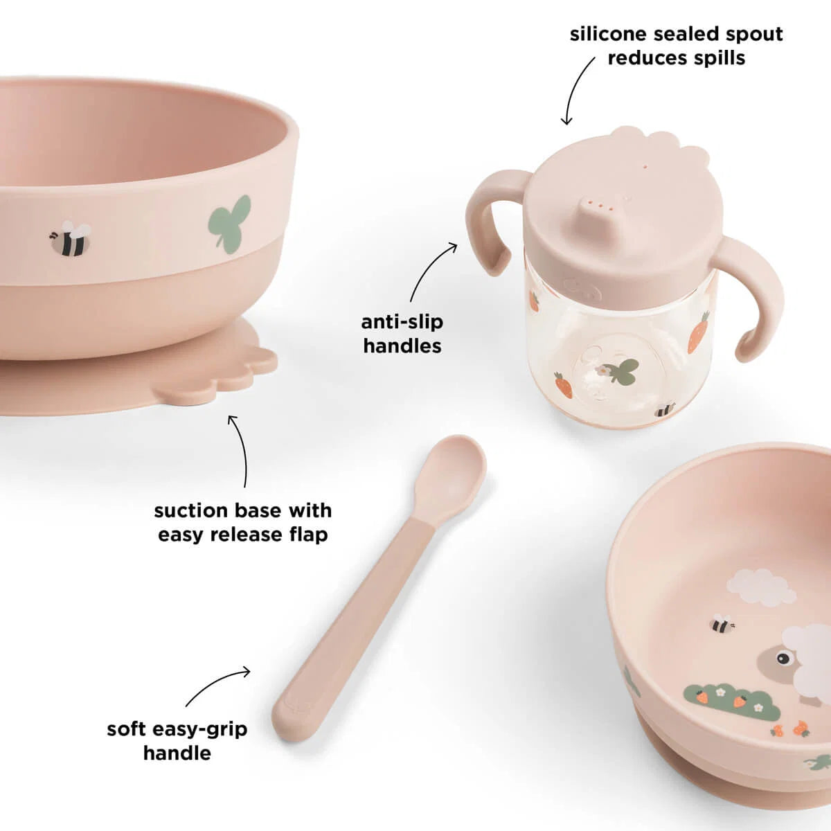 Vajilla con ventosa DONEBYDEER tiny farm · rosa