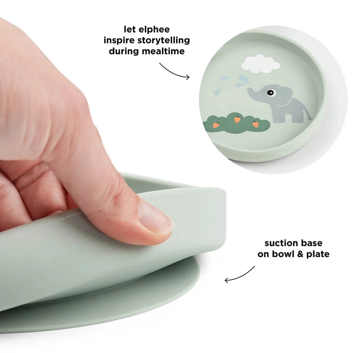 Vajilla stick&stay con ventosa DONEBYDEER · elphee verde