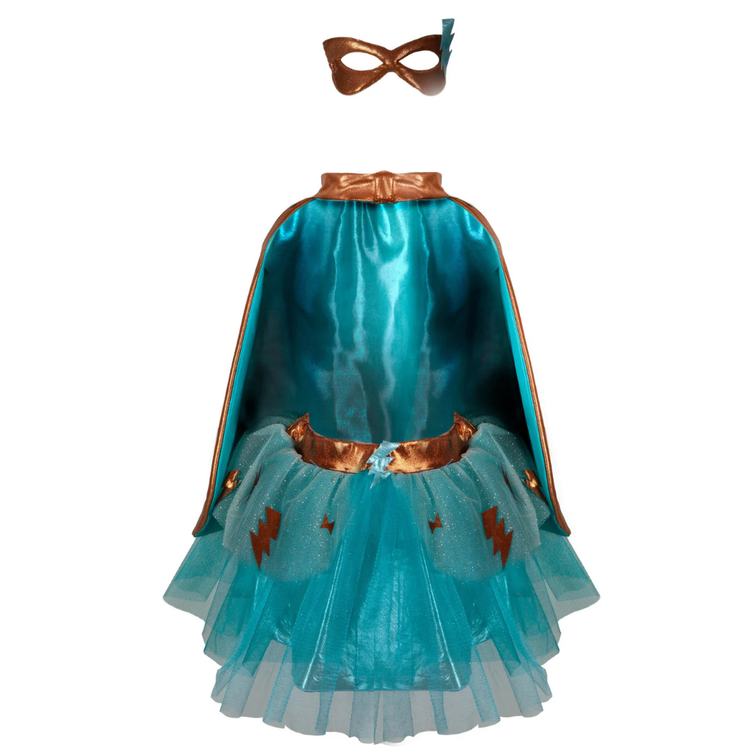 Tutú, capa y antifaz cobre/azul