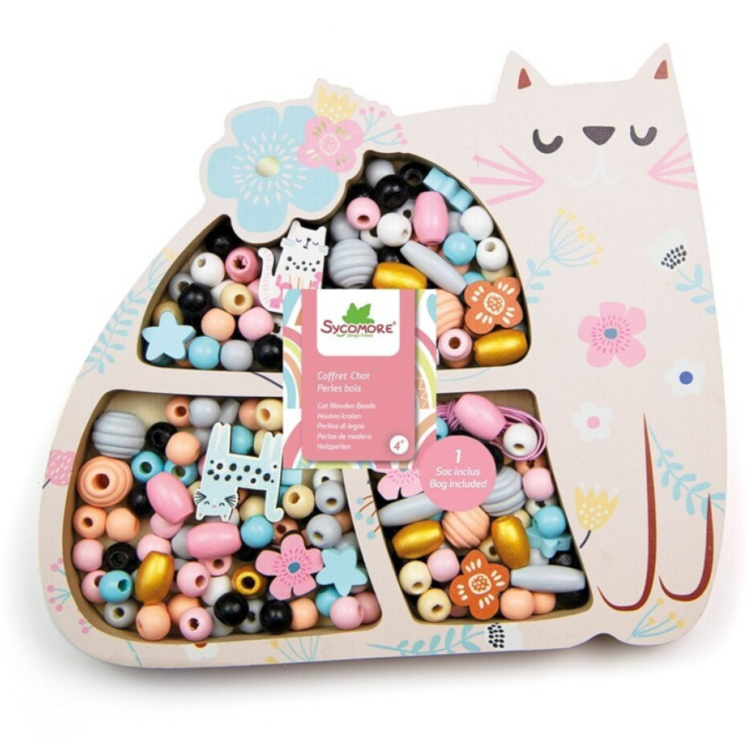 Cofre de 180 perlas de madera · gato