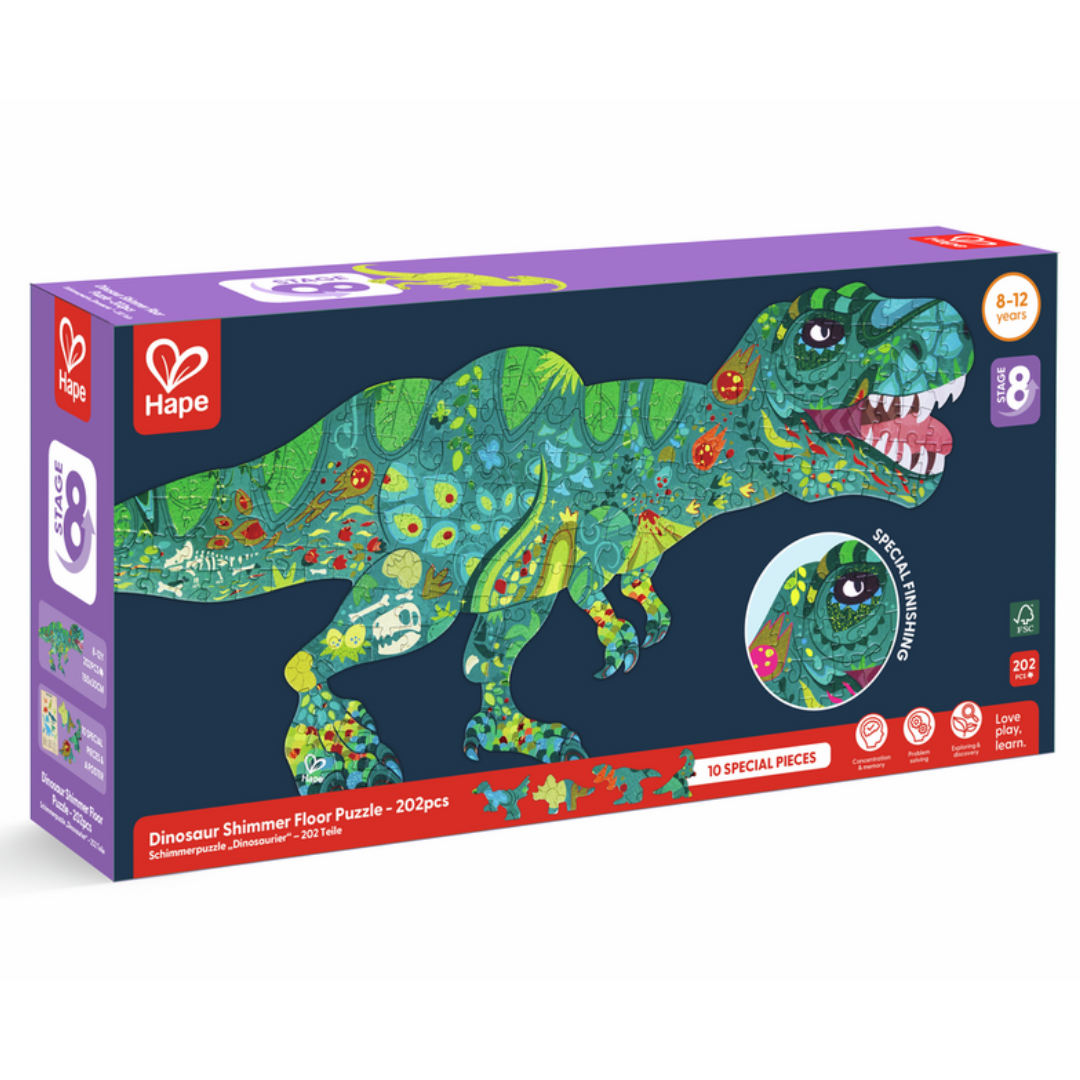 Puzzle de suelo brillante de dinosaurios: 200 piezas