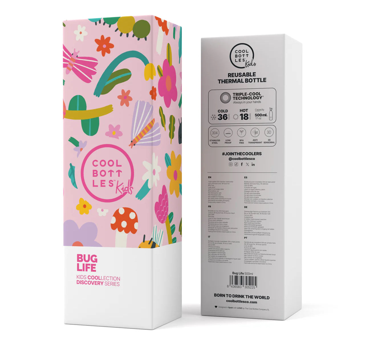 Botella de acero con pajita 500 ml. · bug life