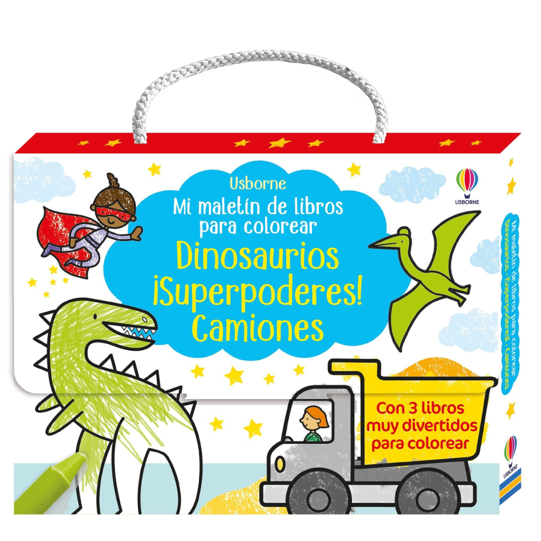 Mi maletín de libros para colorear: dinosaurios, ¡superpoderes! y camiones