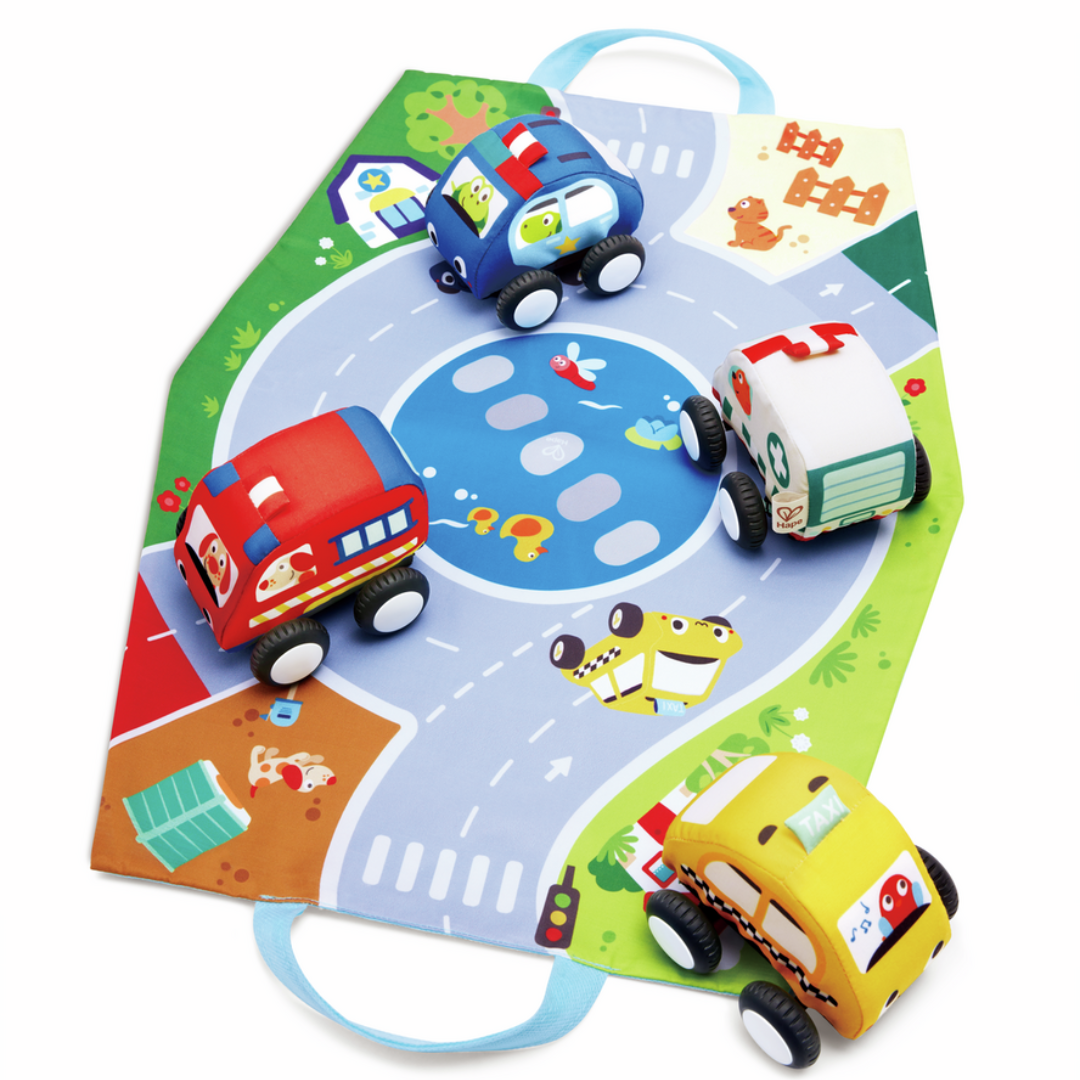 Set de coches de peluche y carretera