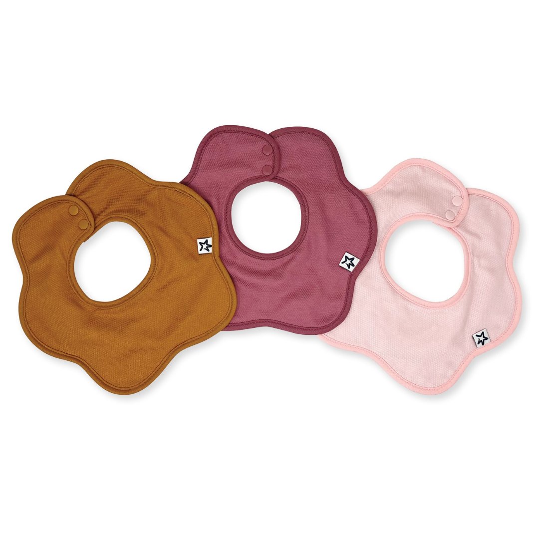 3 baberos cuello redondo Tiny Twinkle · Teja - Burdeos - Rosa - La Chata Merengüela