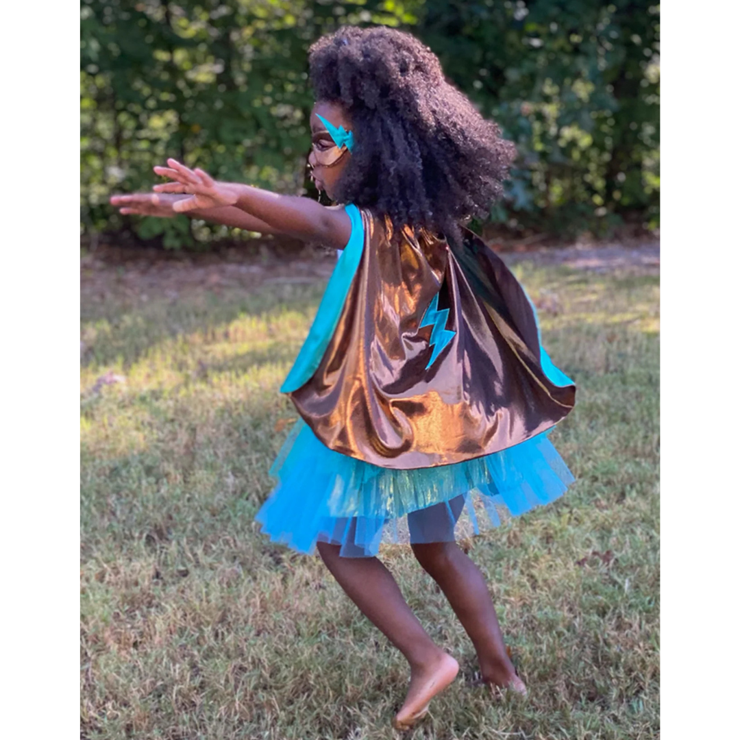 Tutú, capa y antifaz cobre/azul