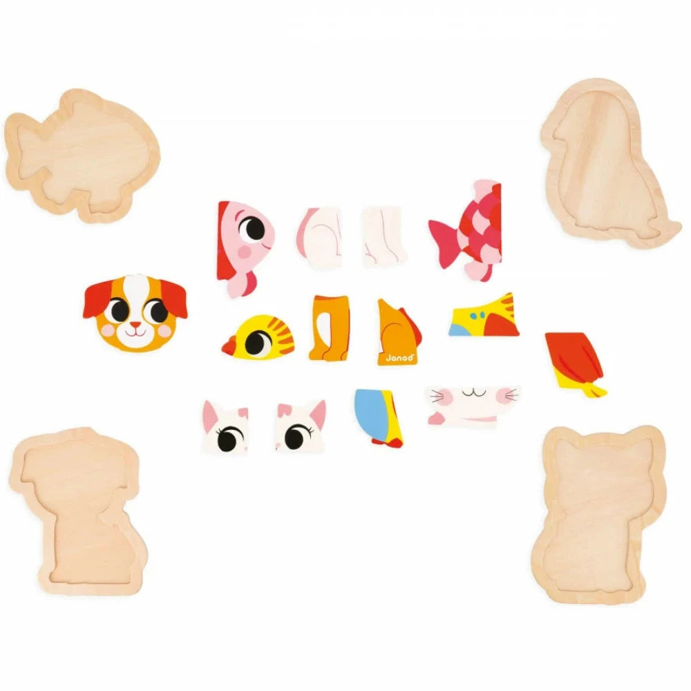 4 puzzles evolutivos de madera · animales de compañía
