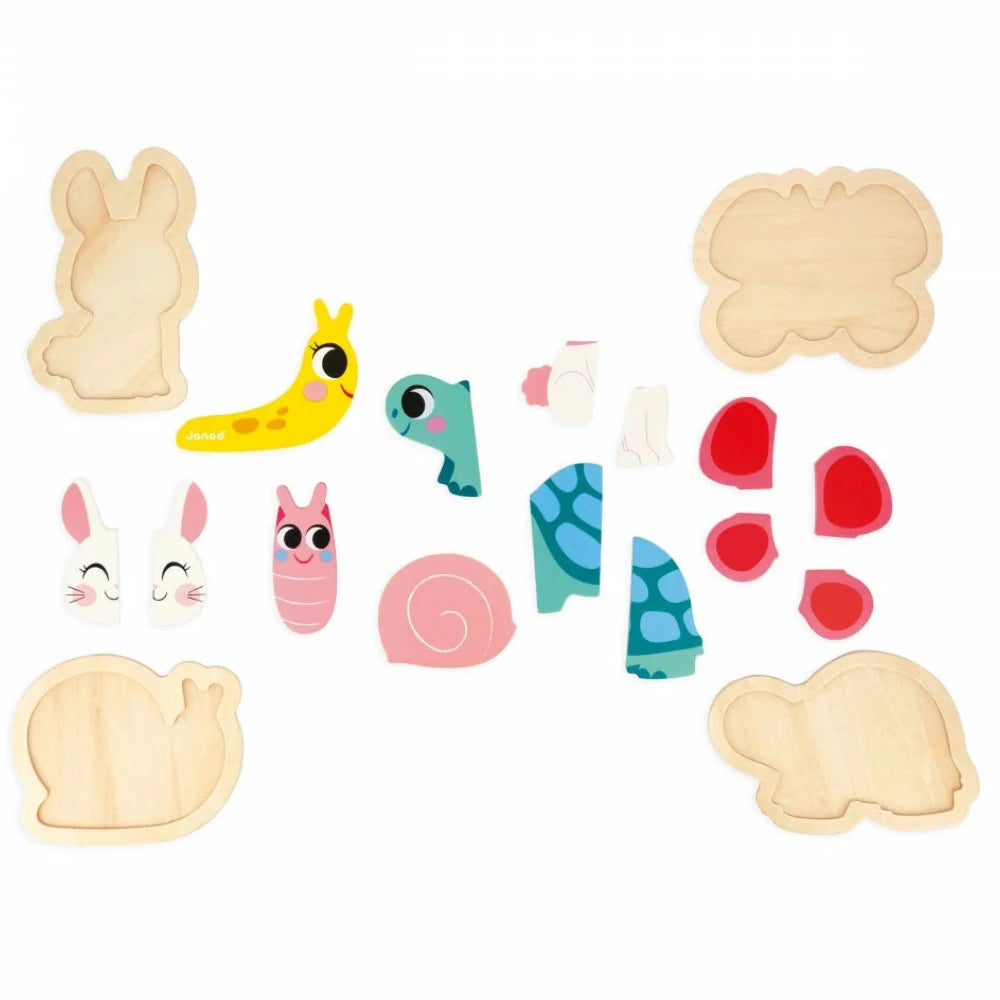 4 puzzles evolutivos de madera · jardín