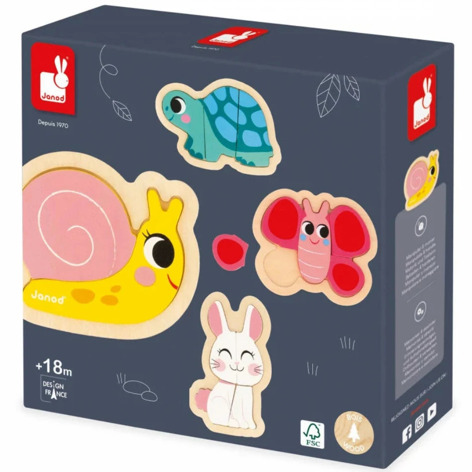 4 puzzles evolutivos de madera · jardín