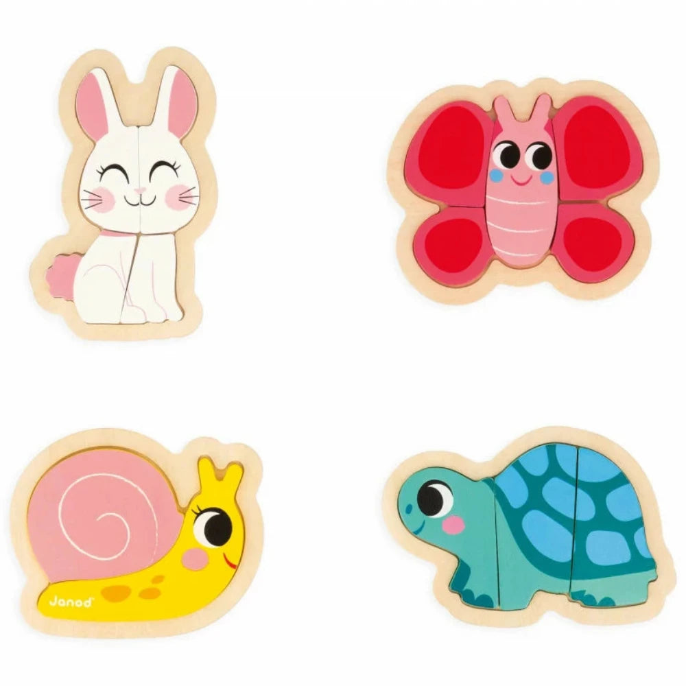 4 puzzles evolutivos de madera · jardín