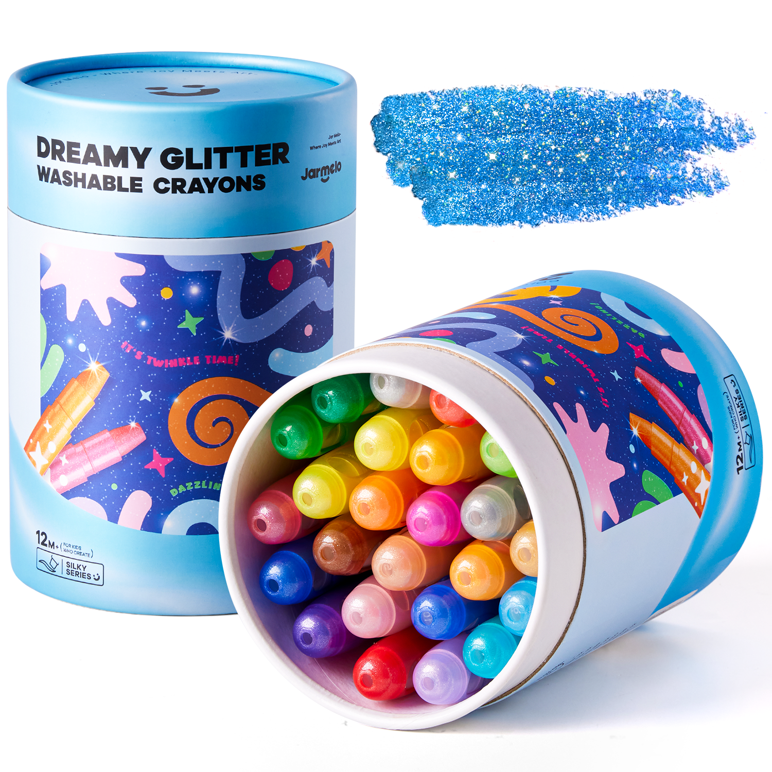 24 crayons suaves ¡con purpurina! lavables