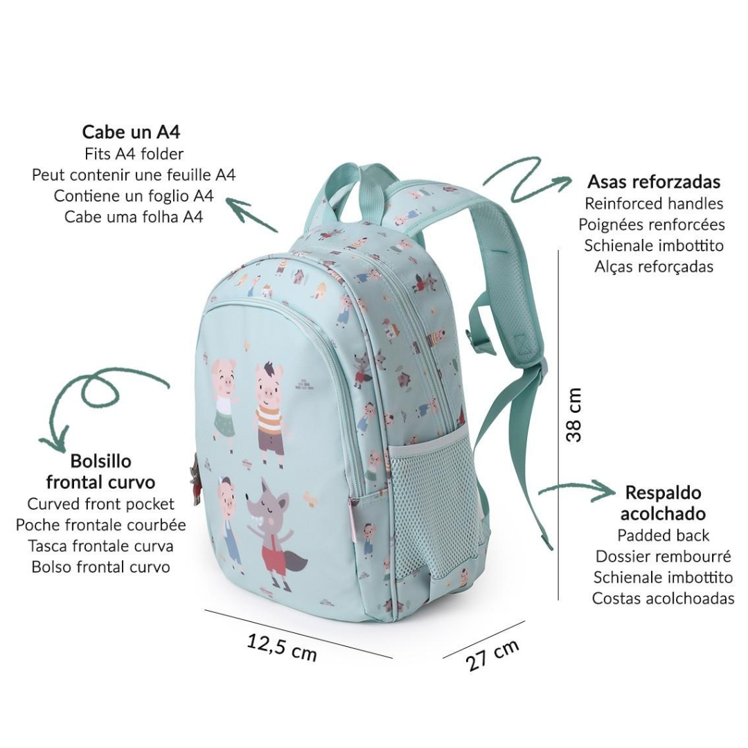 Mochila TUTETE mediana The Three Little Pigs con llavero personalizable