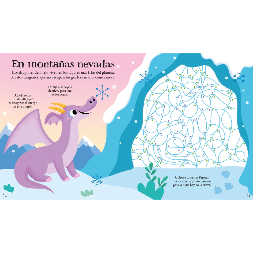 Colorea con láminas metalizadas: dragones
