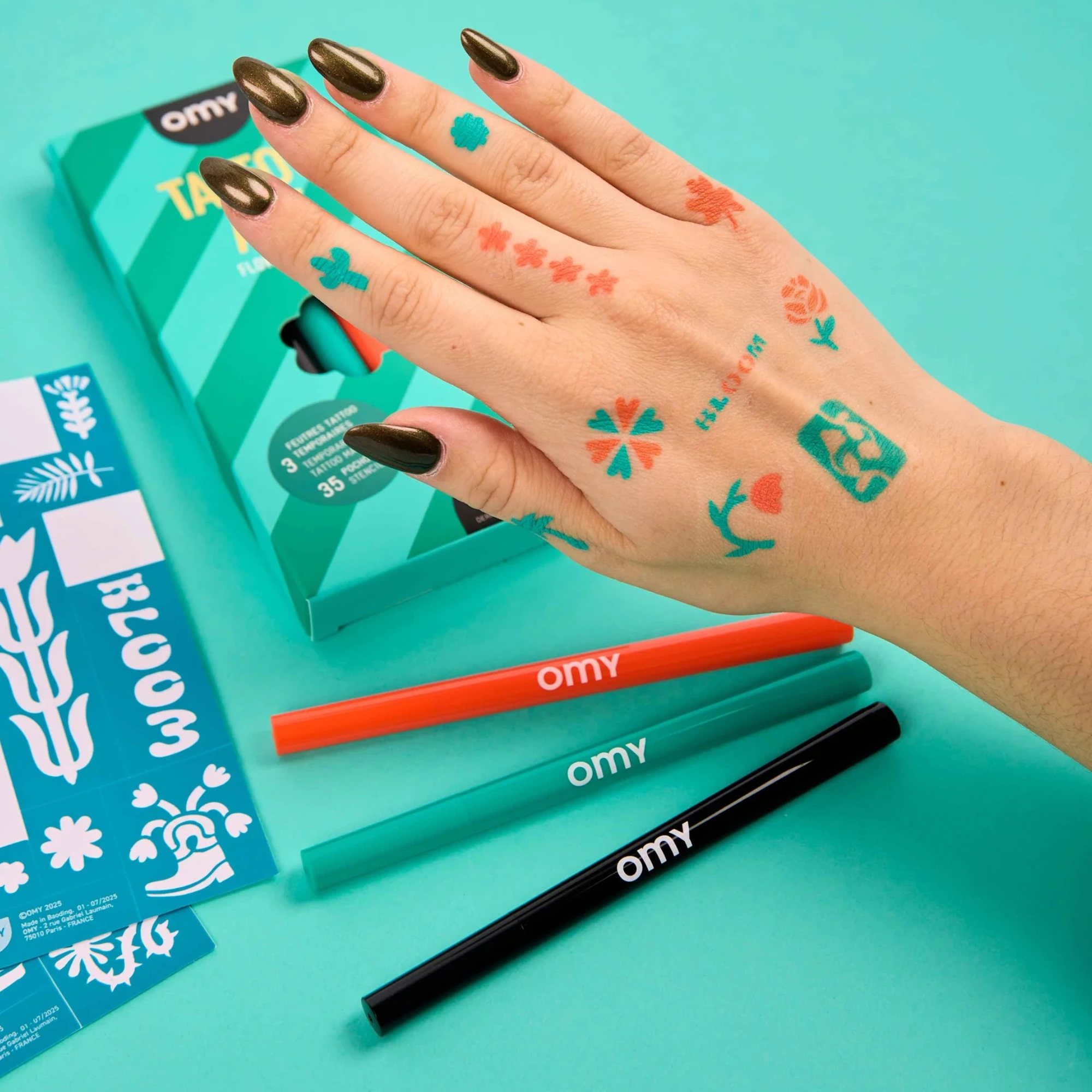 Rotuladores tattoos OMY · flower power