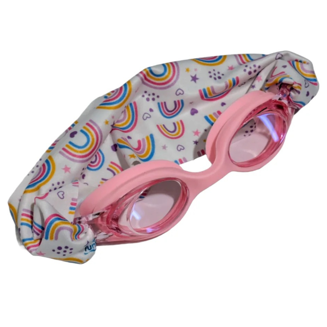Gafas de natación infantiles con turbante · rosas con arco iris