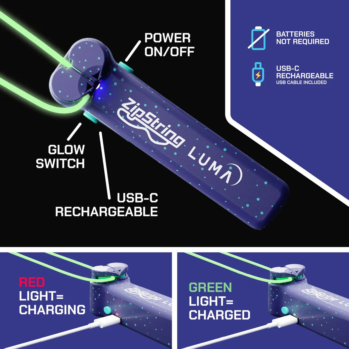 ZIPSTRING LUMA cuerda flotante ¡brilla en la oscuridad!
