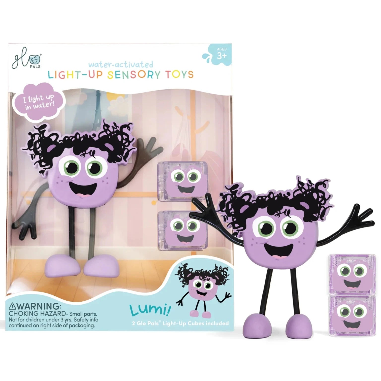 Personaje con 2 cubos de luz GLOPALS · LUMI lila