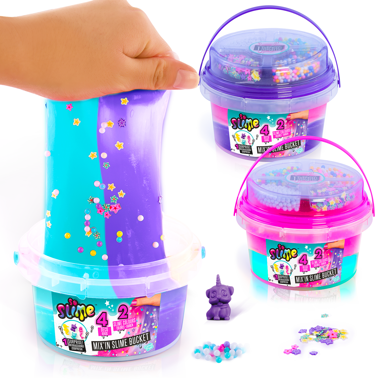 Cubo de slime mix'In con decoraciones