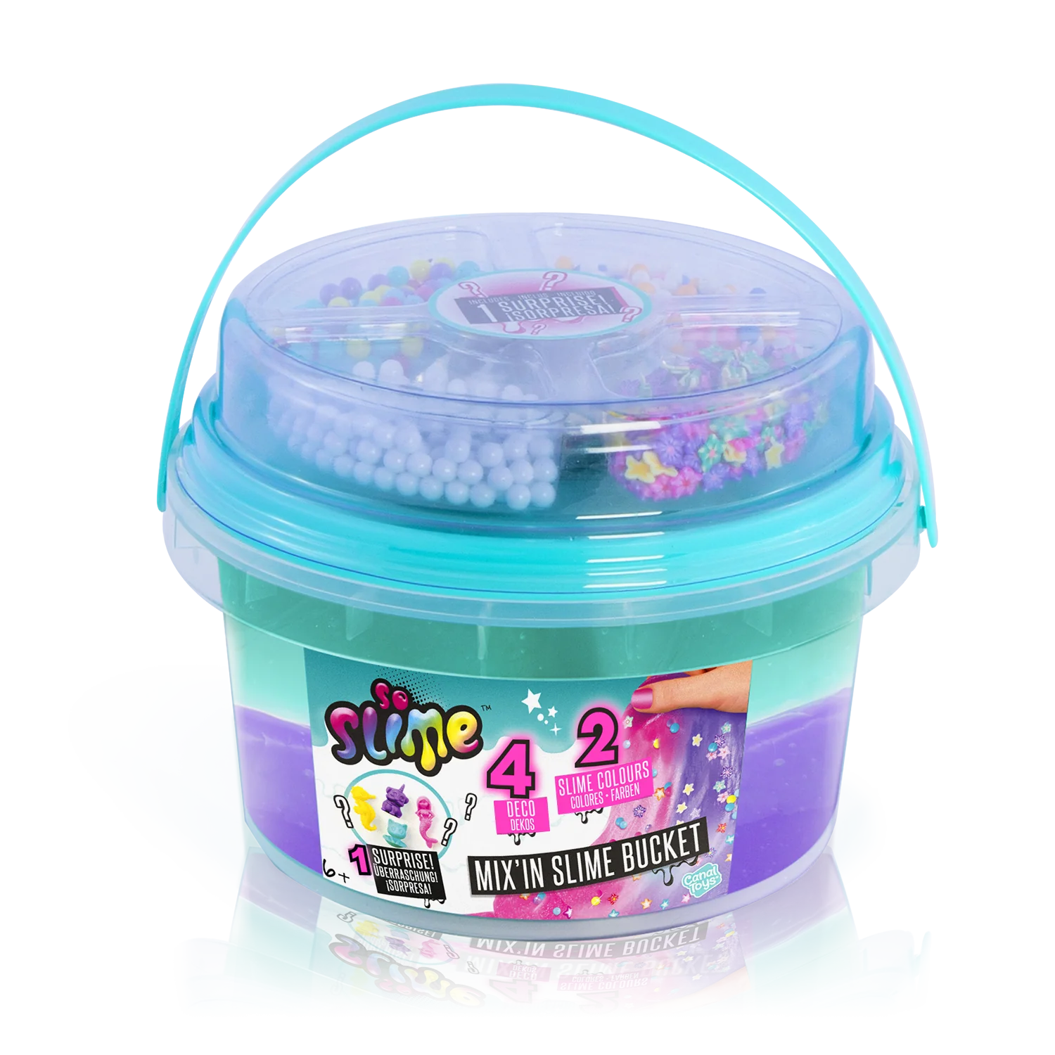 Cubo de slime mix'In con decoraciones