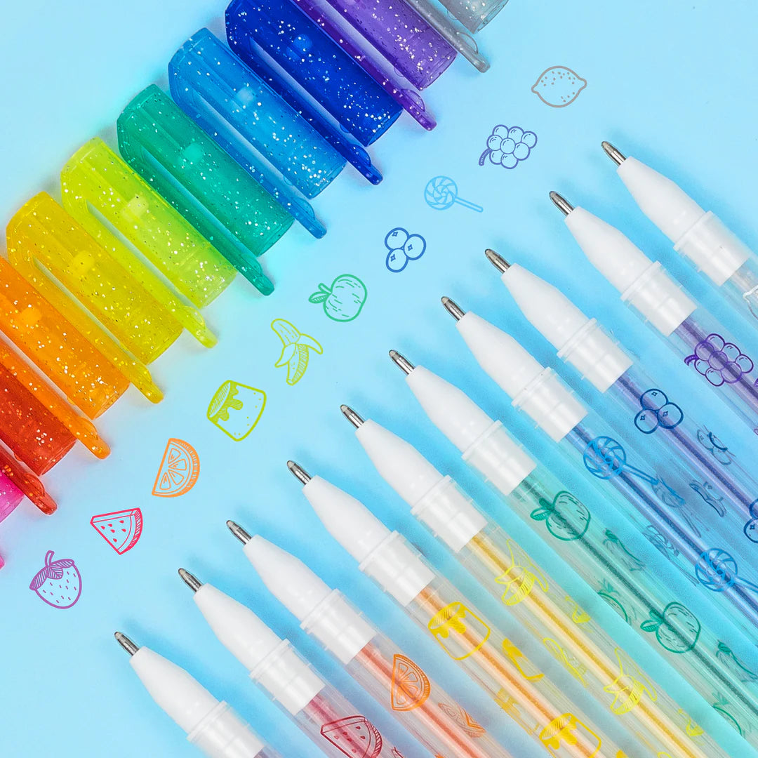 Bolígrafos de gel ¡con olor y brilli-brilli!