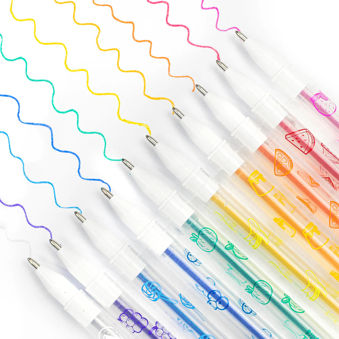 Bolígrafos de gel ¡con olor y brilli-brilli!