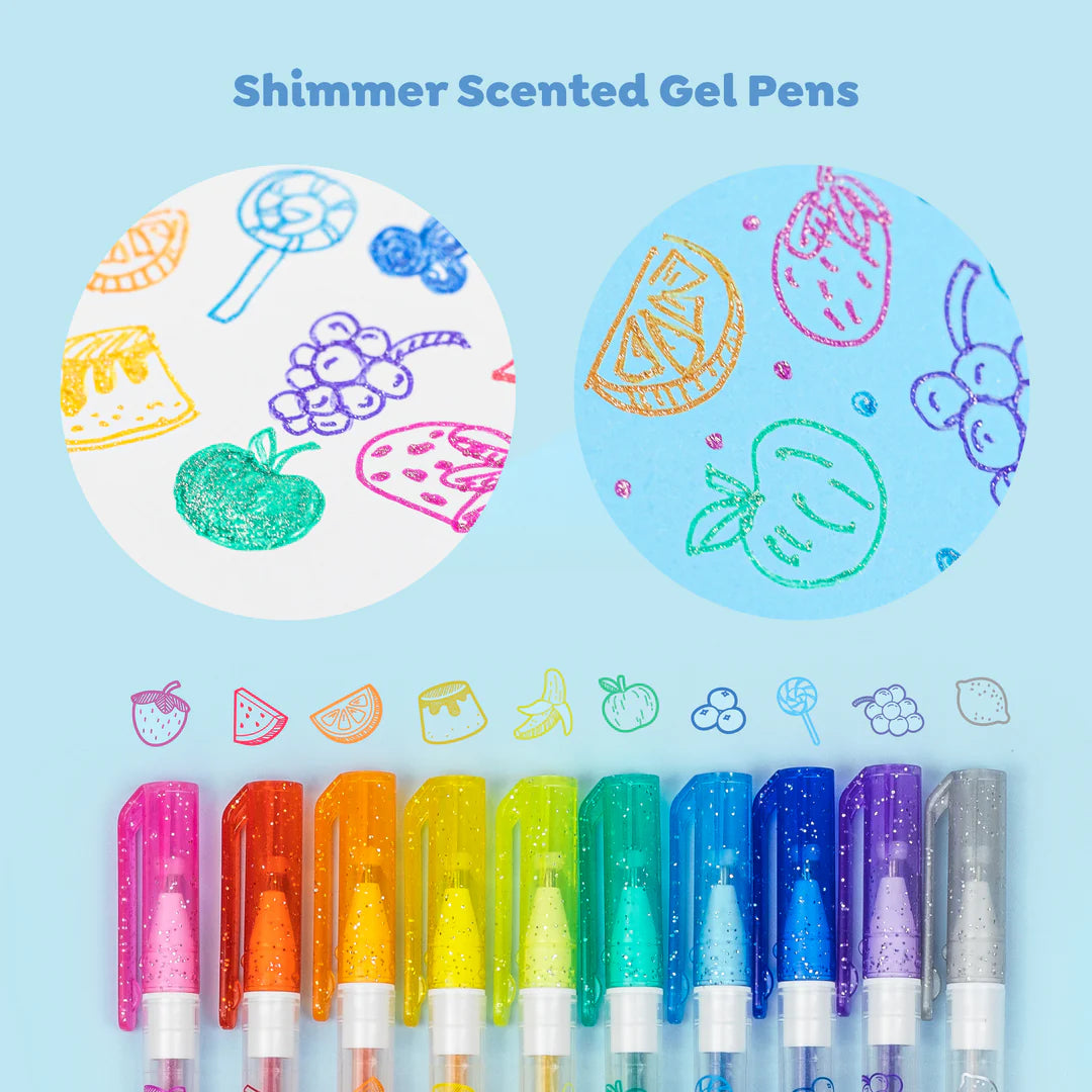 Bolígrafos de gel ¡con olor y brilli-brilli!