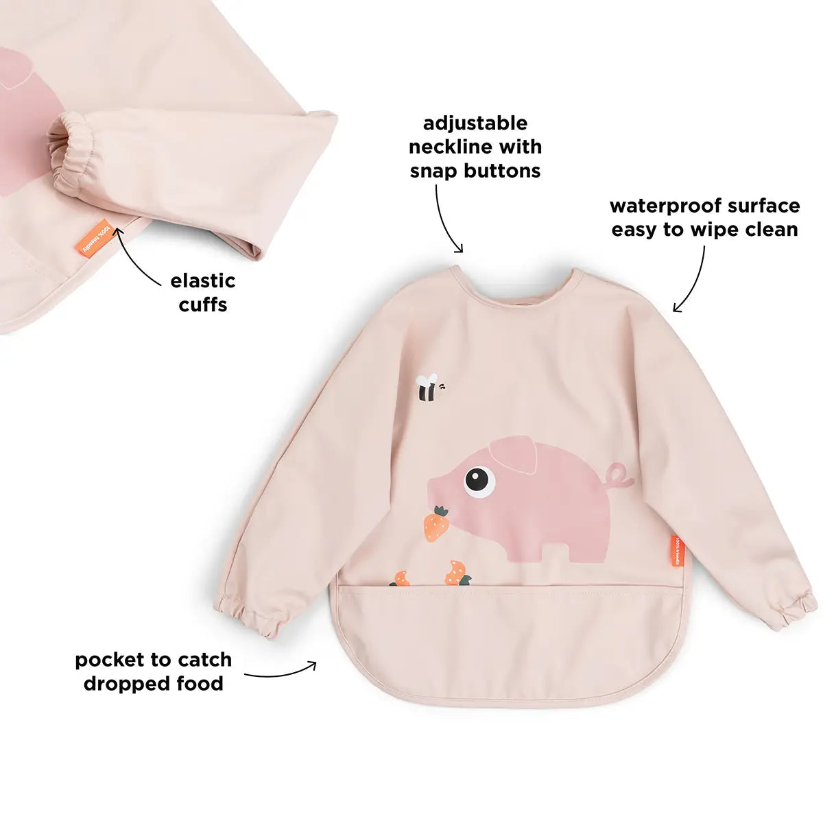 Babero con mangas DONEBYDEER tiny farm · rosa