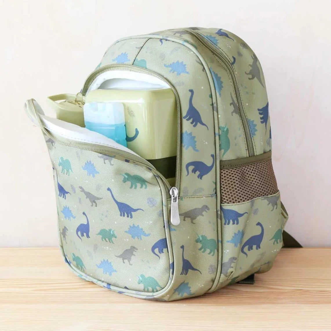 Mochila infantil con bolsillo térmico ALLC · dinosaurios