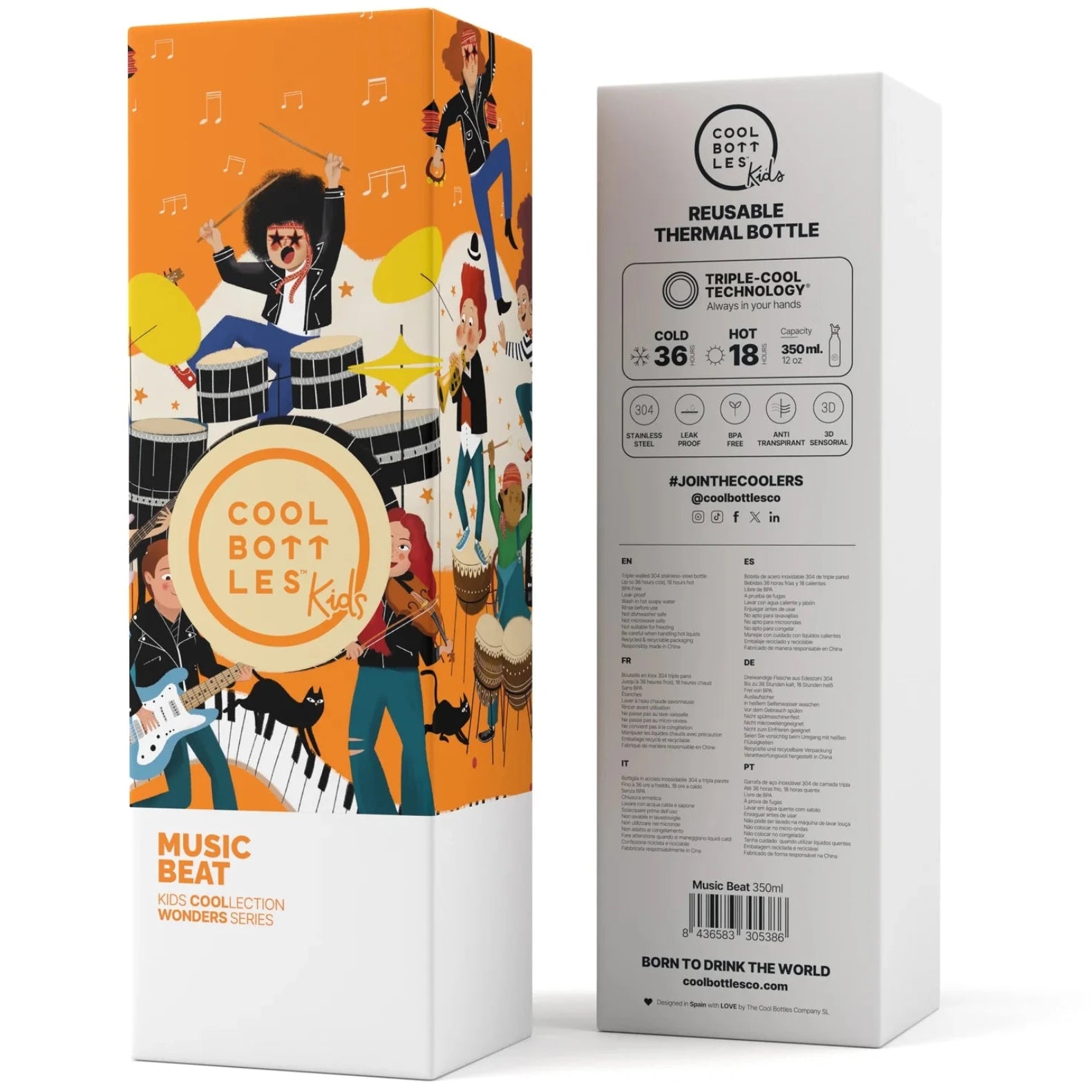 Botella de acero con pajita 350 ml. · music beat