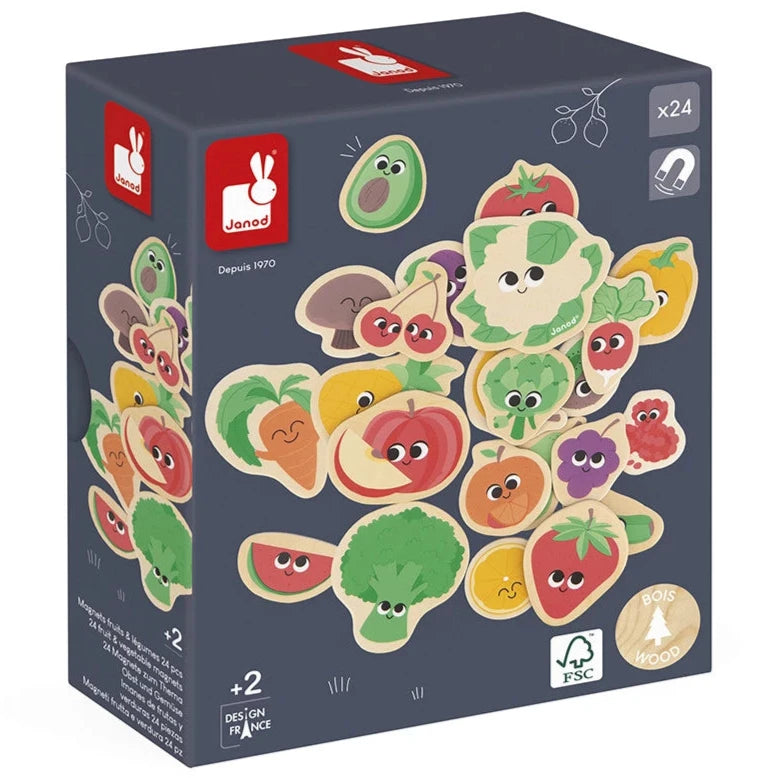 Imanes de madera: frutas y verduras