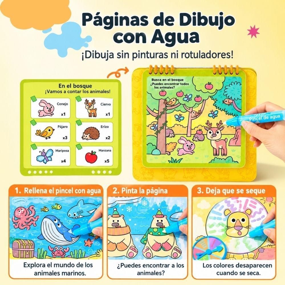 Cuaderno para colorear con agua: animal world tour
