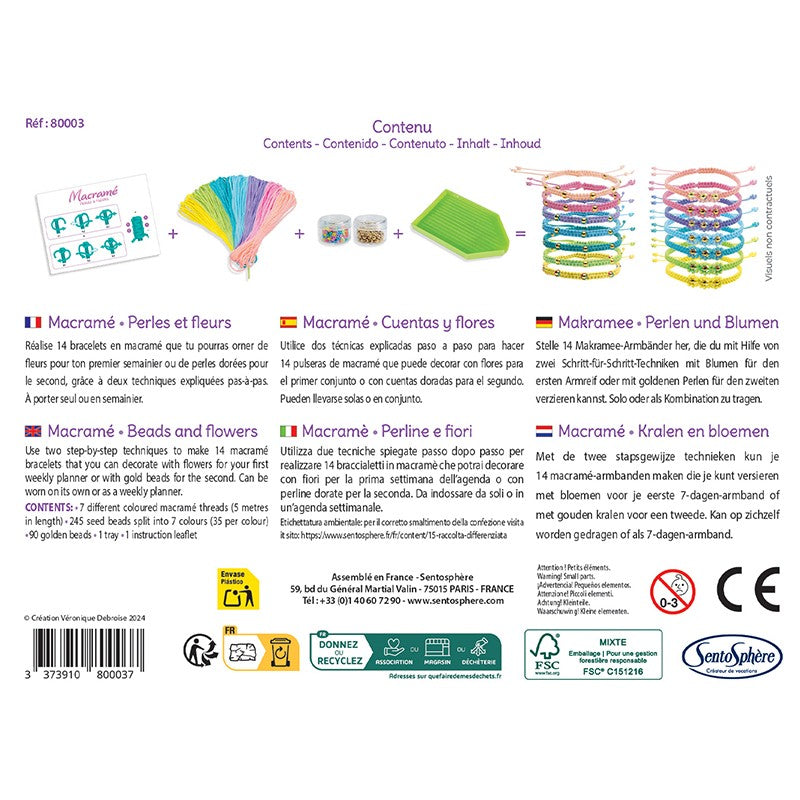 Crea pulseras de perlas y flores con macramé