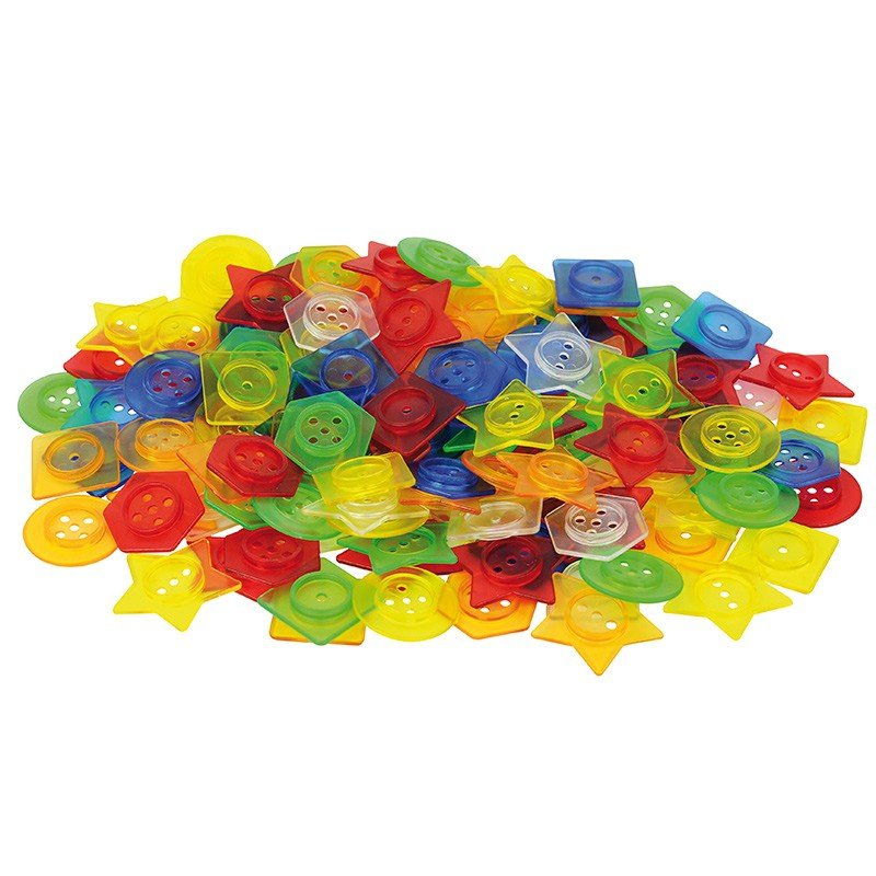 144 Botones translúcidos y 6 cordones de colores - La Chata Merengüela