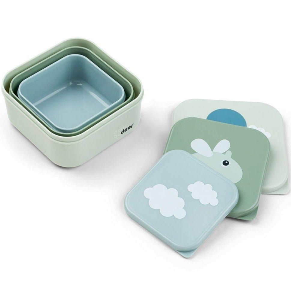 3 Cajas Almuerzo Done by Deer · Happy clouds green - La Chata Merengüela