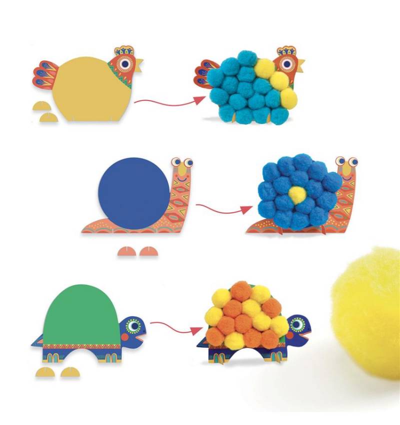 Collage de pompones · animales blanditos - La Chata Merengüela