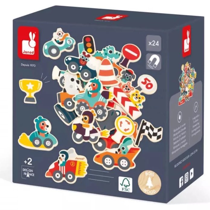 Imanes de madera: coches de carreras - La Chata Merengüela