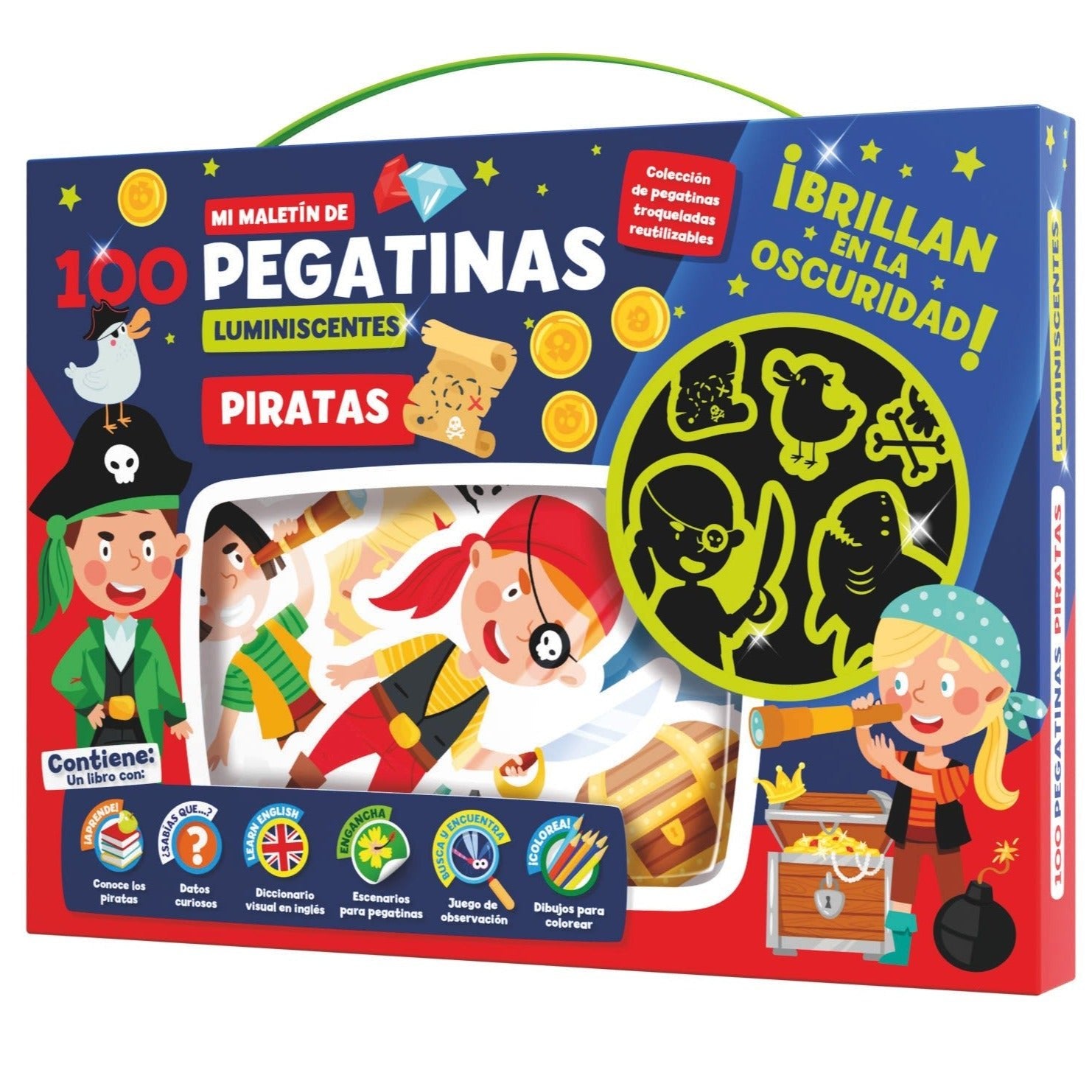 Maletín 100 pegatinas luminiscentes · Piratas - La Chata Merengüela
