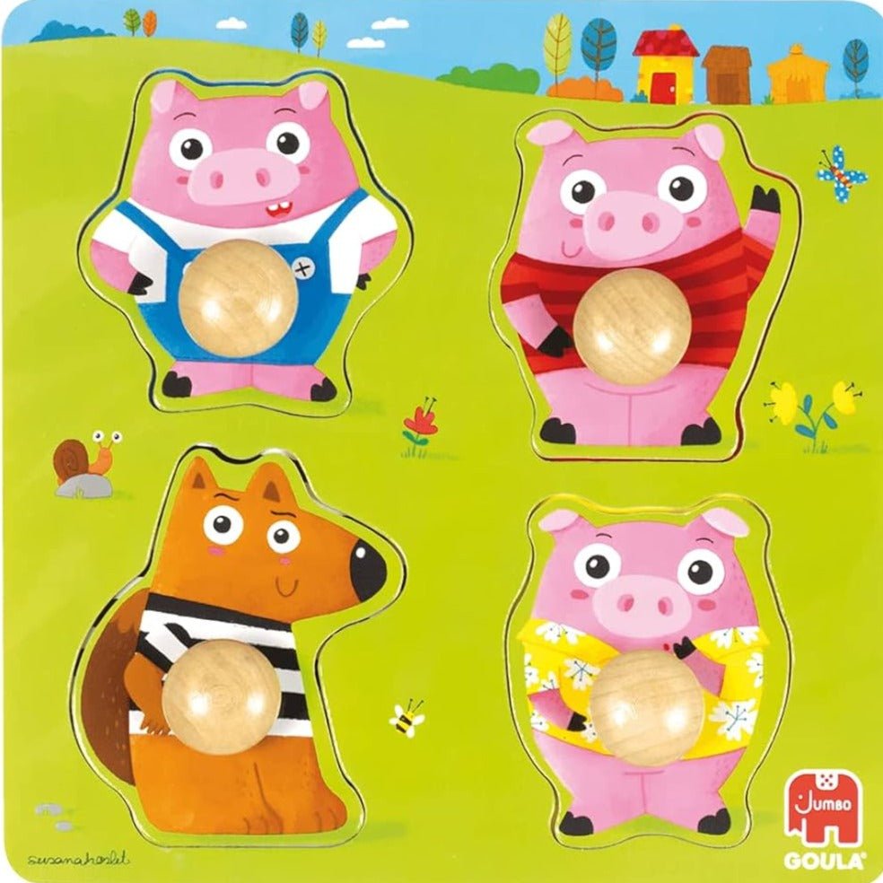 Puzzle de madera encajable: 3 cerditos - La Chata Merengüela
