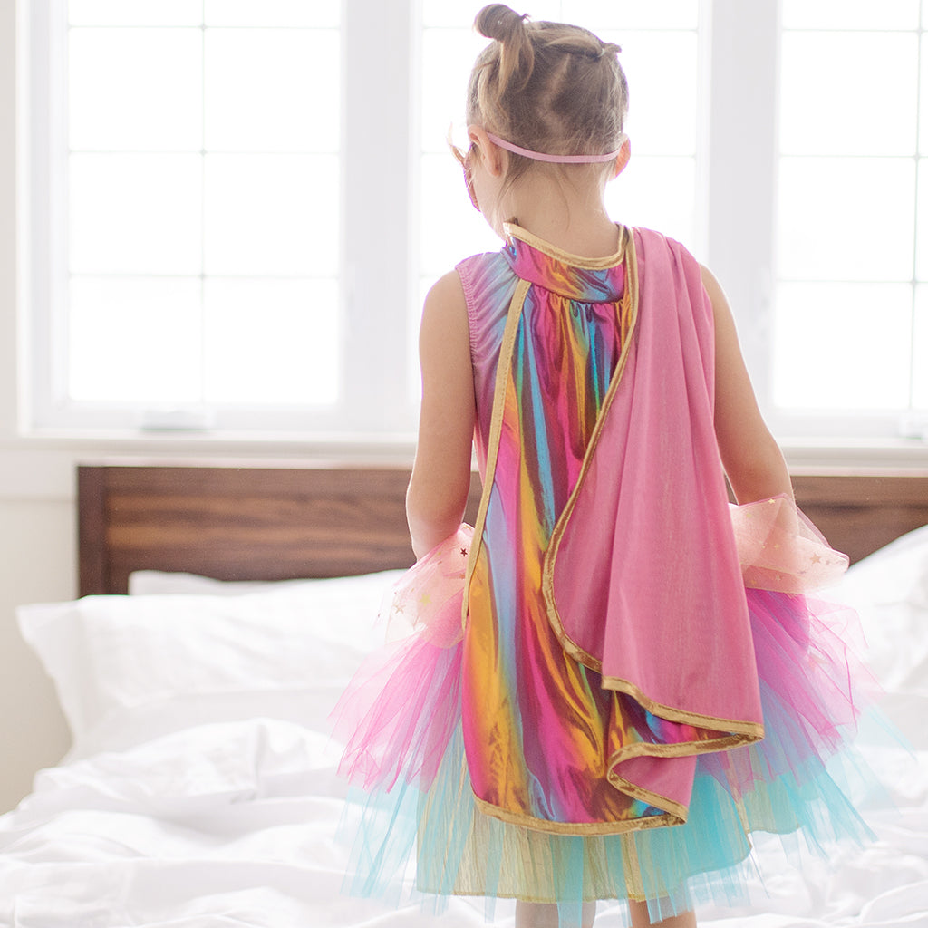 Tutú, Capa y Antifaz Arco Iris Rosa/Dorado · 4-6 años