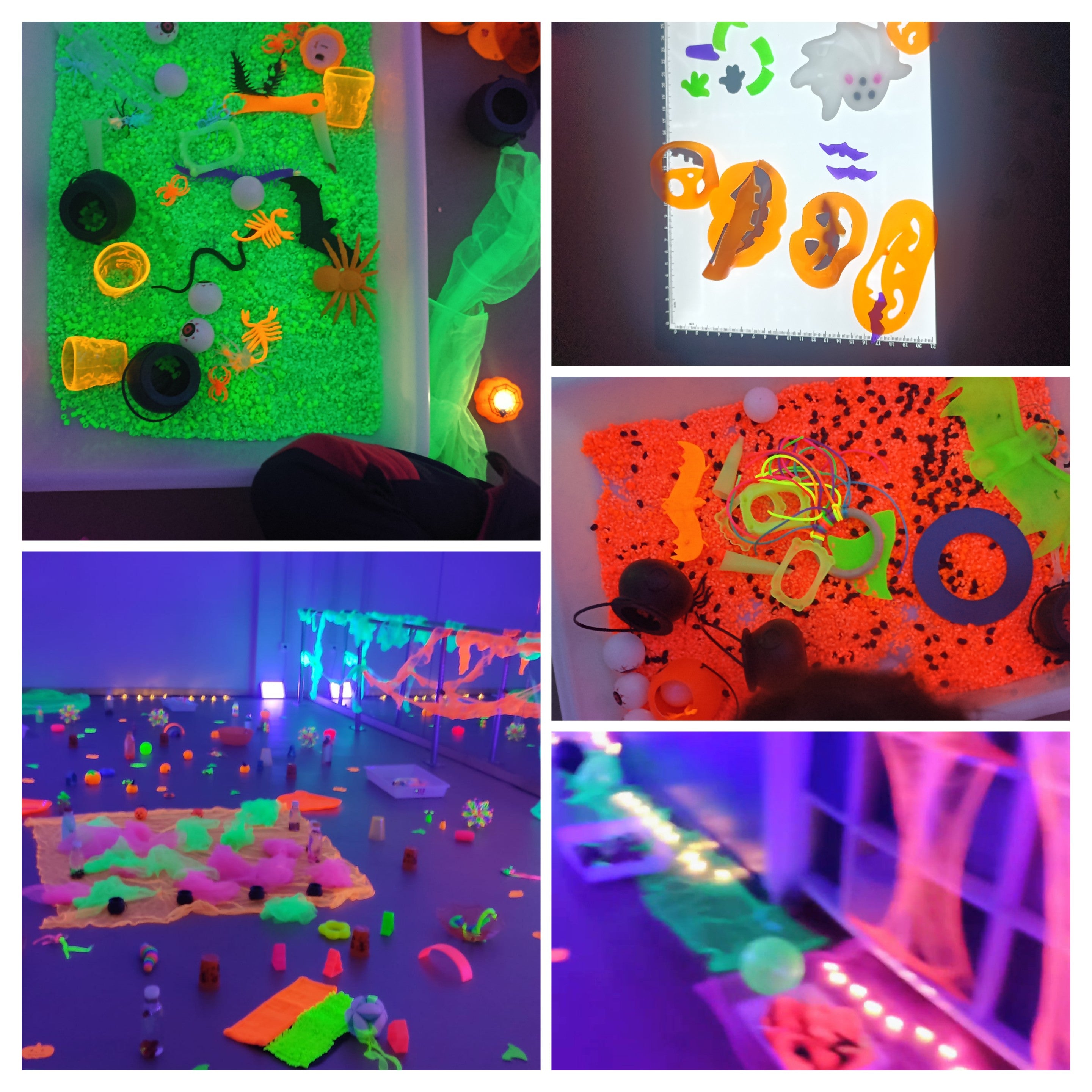Taller sensorial con luz negra TRAVESURAS MISTERIOSAS · 18 de octubre de 2025