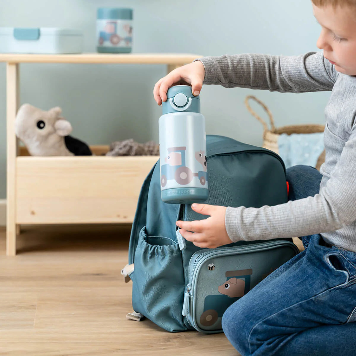 Botella de acero térmica DONEBYDEER tiny farm · azul