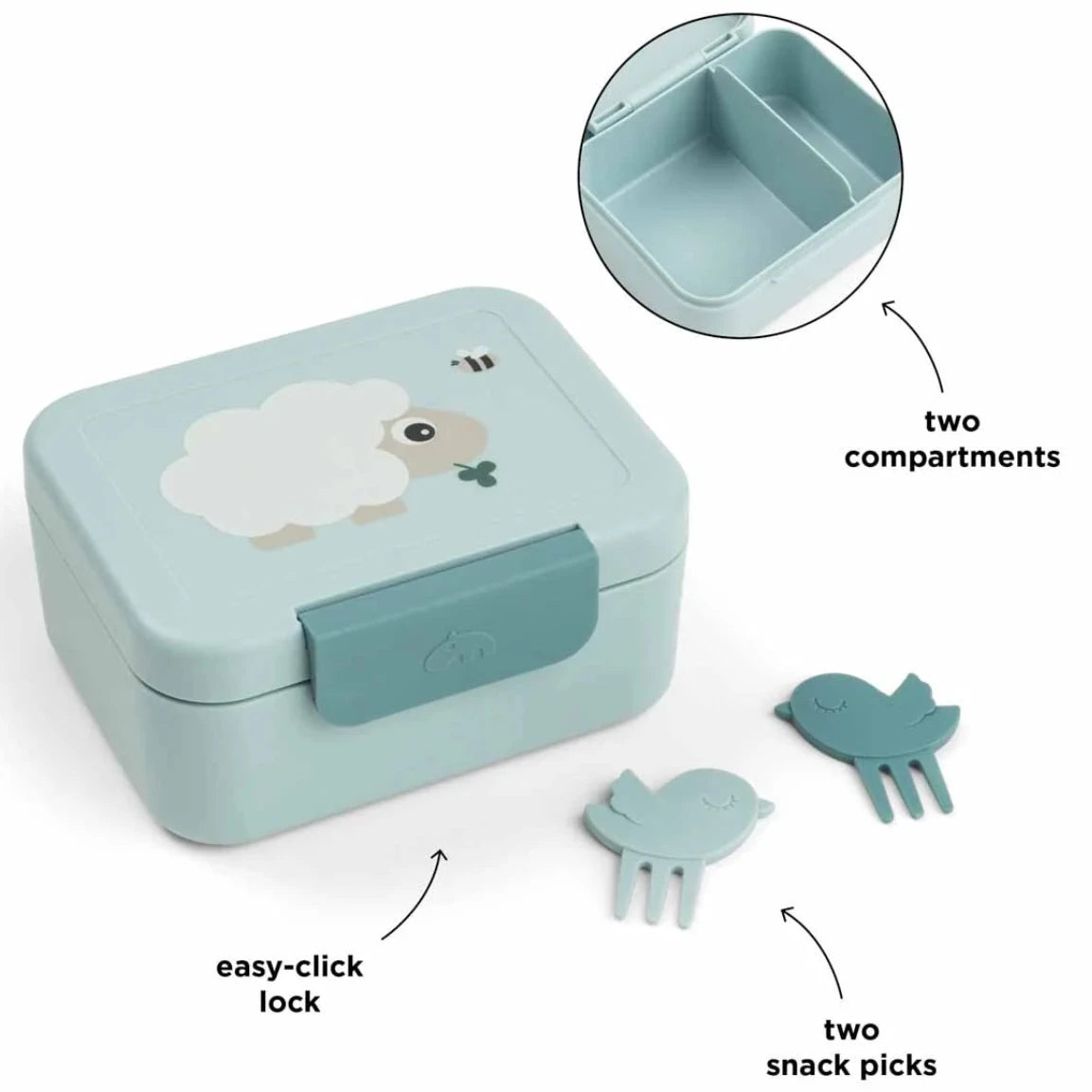 Fiambrera SNACK con separador DONEBYDEER · tiny farm azul