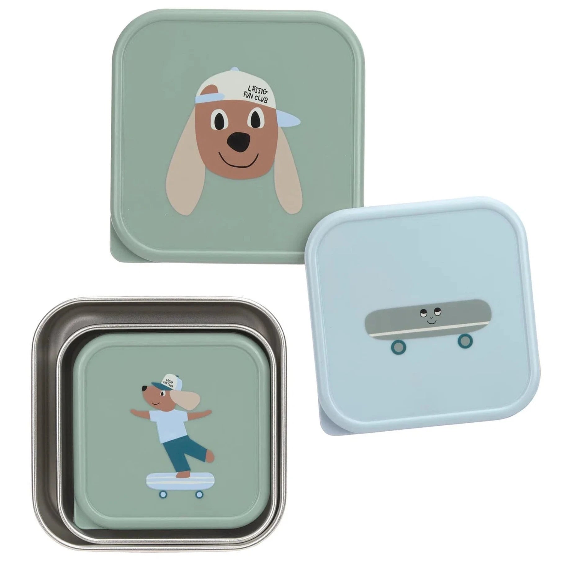 3 cajitas de acero para almuerzo · team dog