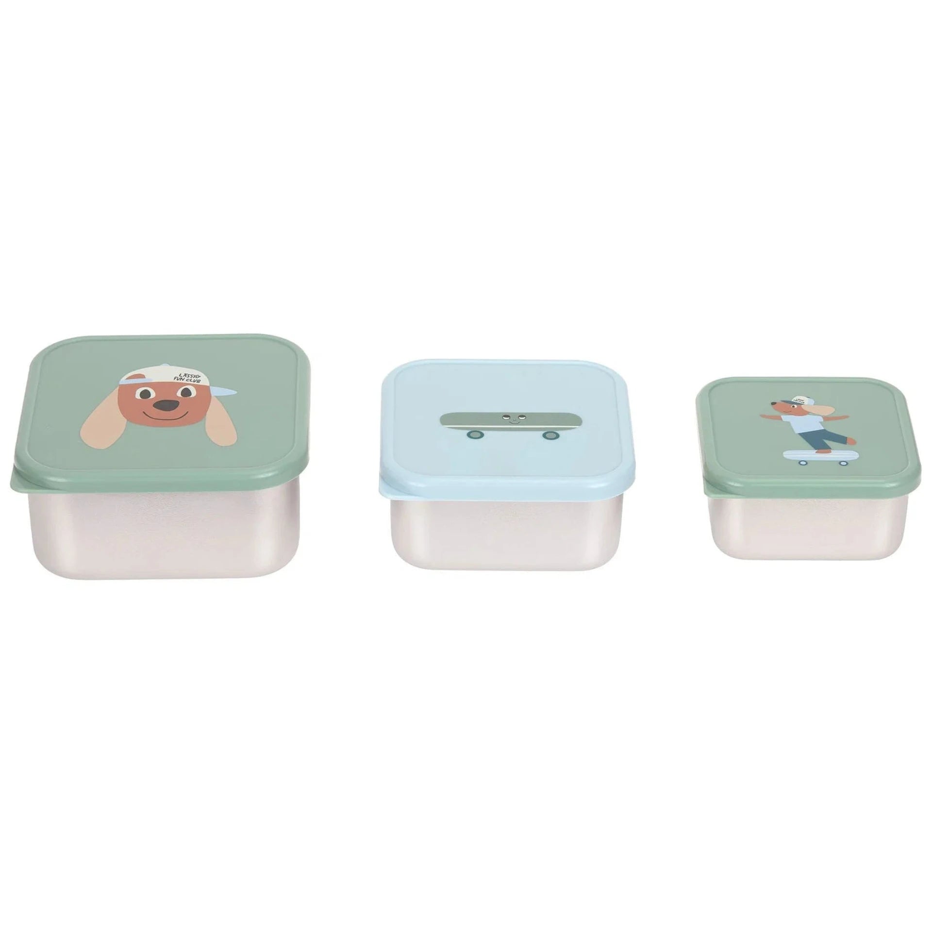 3 cajitas de acero para almuerzo · team dog