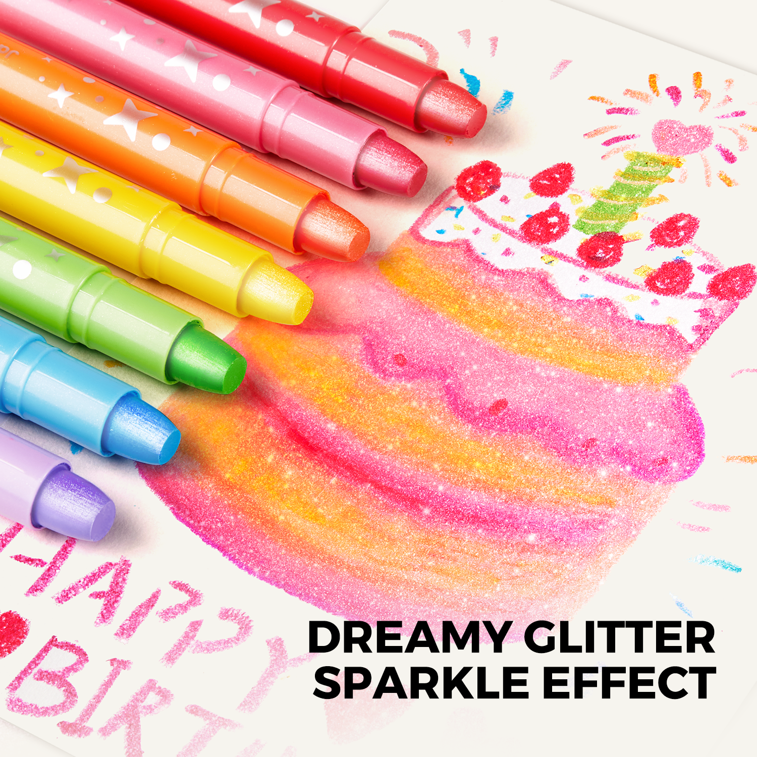 24 crayons suaves ¡con purpurina! lavables