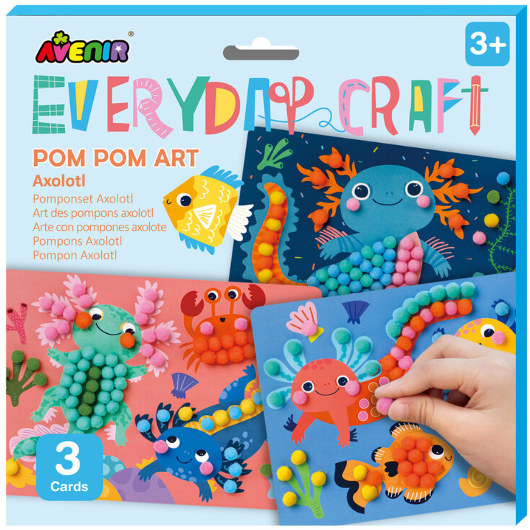 Arte con pompones y ajolotes