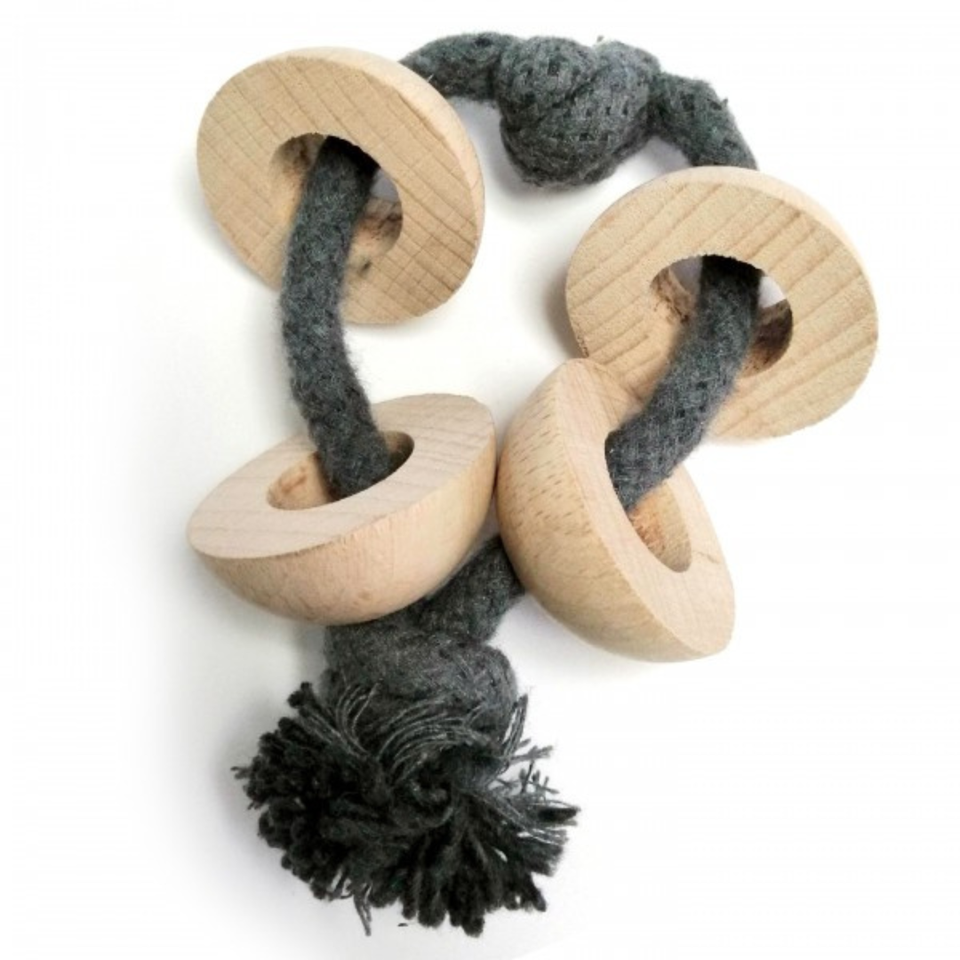 Pulsera con 4 medias bolas de madera