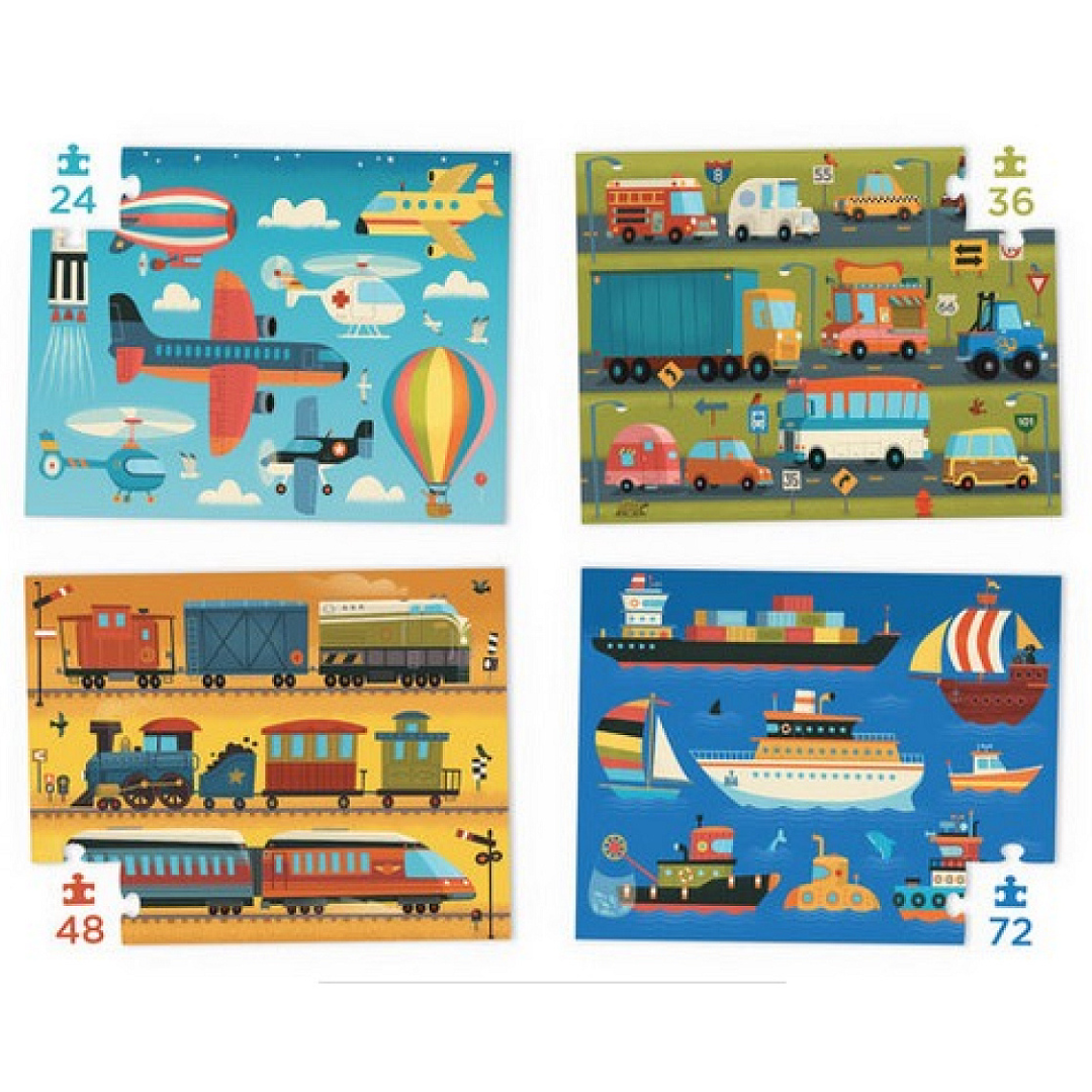 Puzzle evolutivo vehículos: 24, 36, 48 y 72 piezas